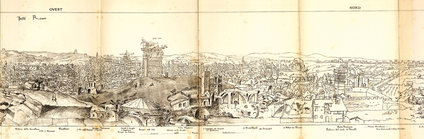 Antonius van den Wyngaerde: Panorama circolare di Roma, (particolare del lato sinistro)