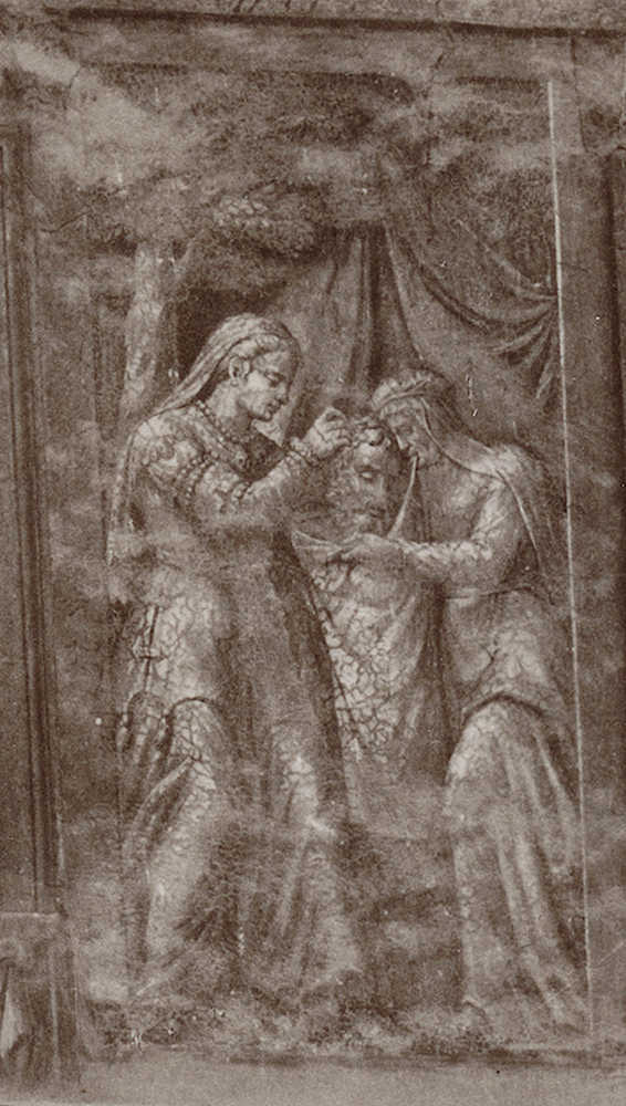 Polidoro da Caravaggio (?): Occultamento della testa di Oloferne, particolare del fregio del secondo piano
