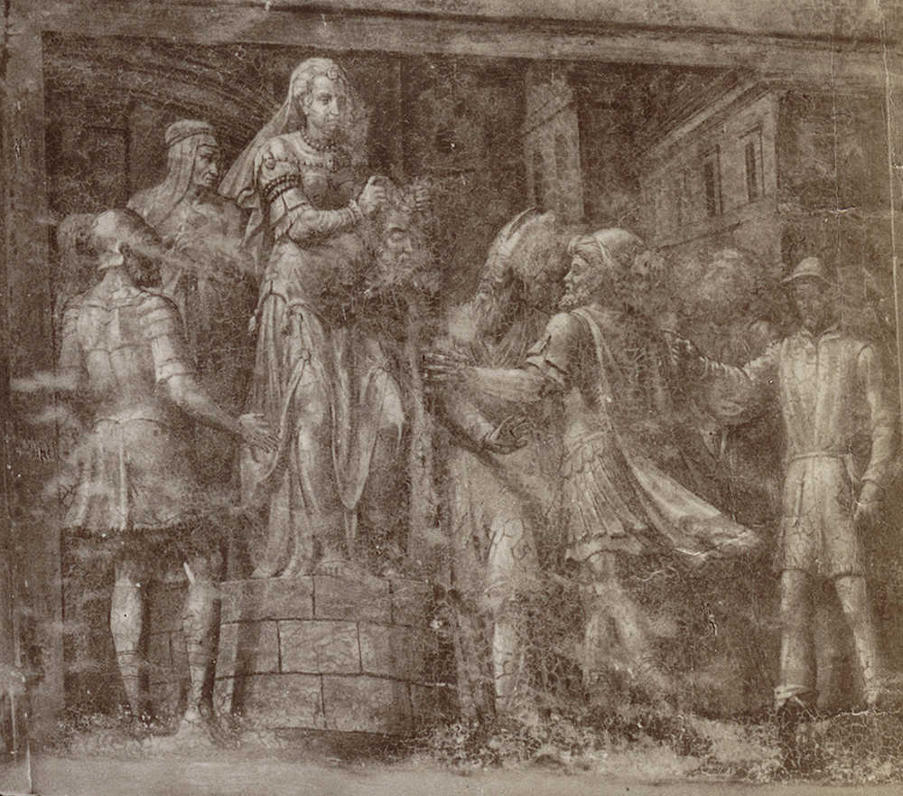Polidoro da Caravaggio (?): Giuditta mostra la testa di Oloferne al suo popolo, particolare del fregio del secondo piano
